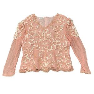Light pink floral ribbon and beaded blouse